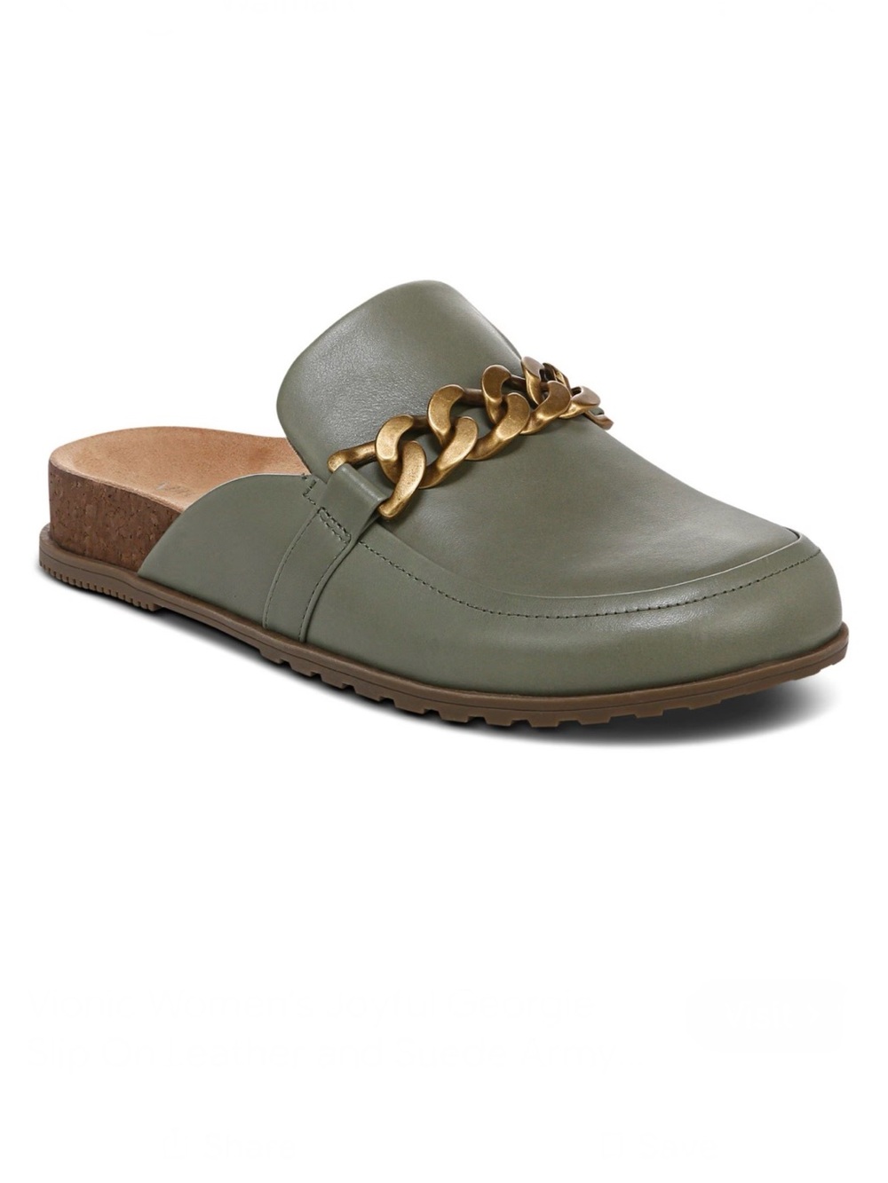 Vionic Georgie green Leather Slide Mules Women’s Sz 8 comfort slip on shoes